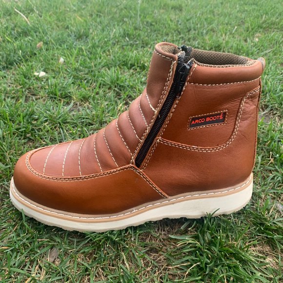 MEN\'S WORK BOOTS GENUINE LEATHER ZIP-UP TAN 339